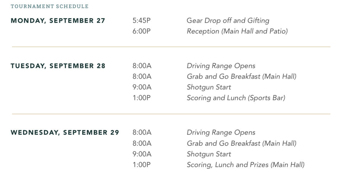 golf schedule